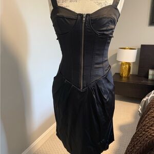Vintage Betsey Johnson Black Satin Corset Mini Dress